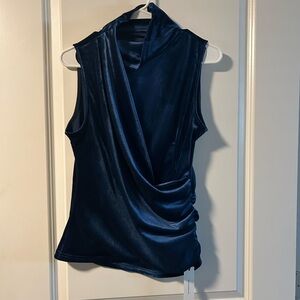 Commense Sleeveless Draped V-Neck Tank Top in Navy Blue
